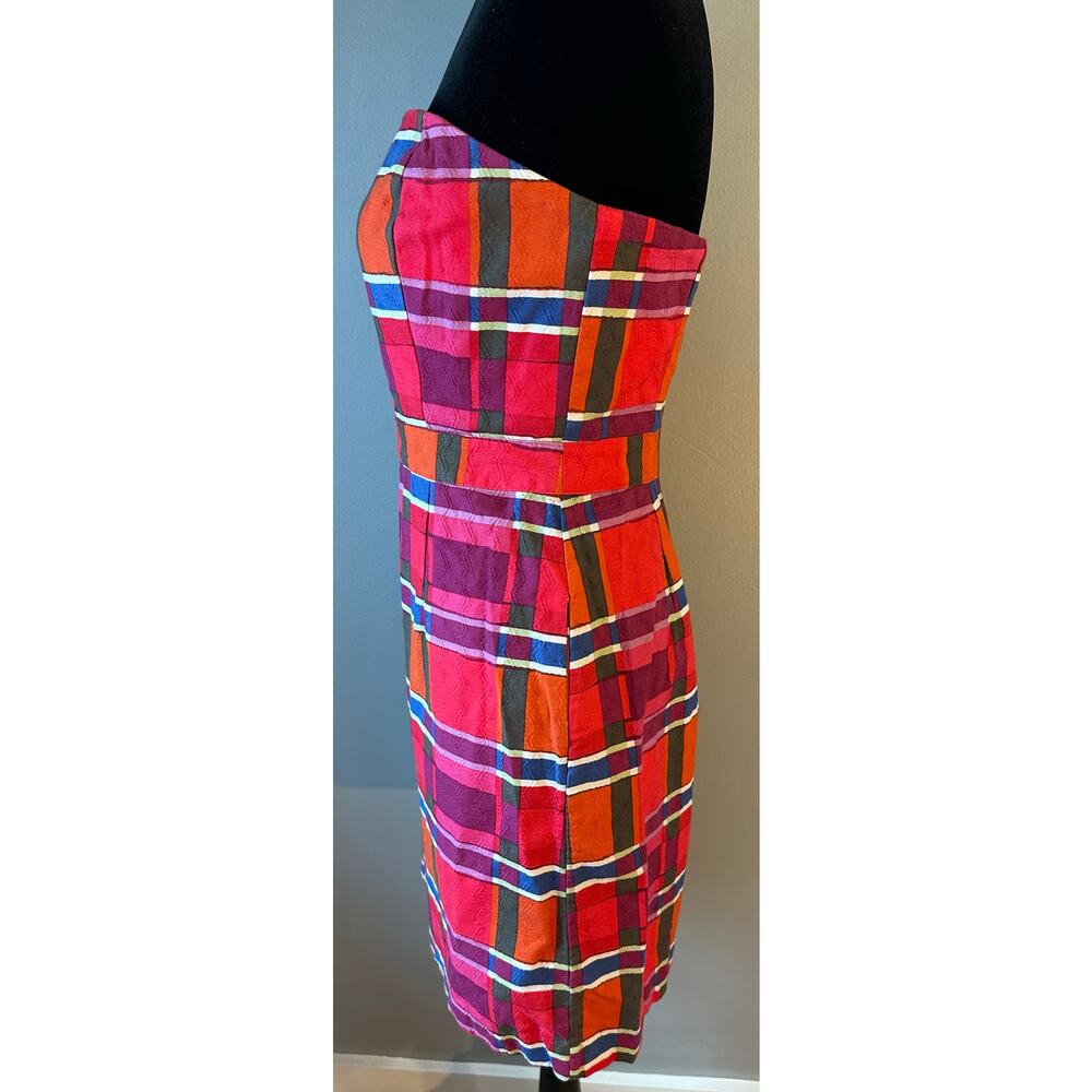 Women's Banana Republic Red Pink Plaid Strapless A-Line Dress Size 6 - Picture 4 of 11